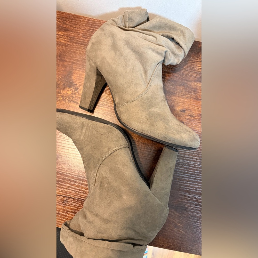 Express Suede Tan Heeled Boots